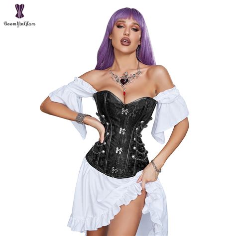 Cors De Mujer Sexy Steampunk Jacquard De Piel Sint Tica Tachonado