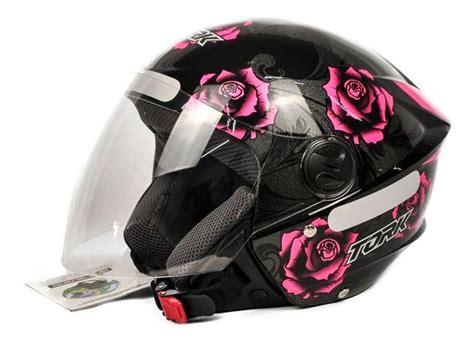 Capacete Moto Feminino Aberto New Liberty Three Flowerss Pro Tork Preto