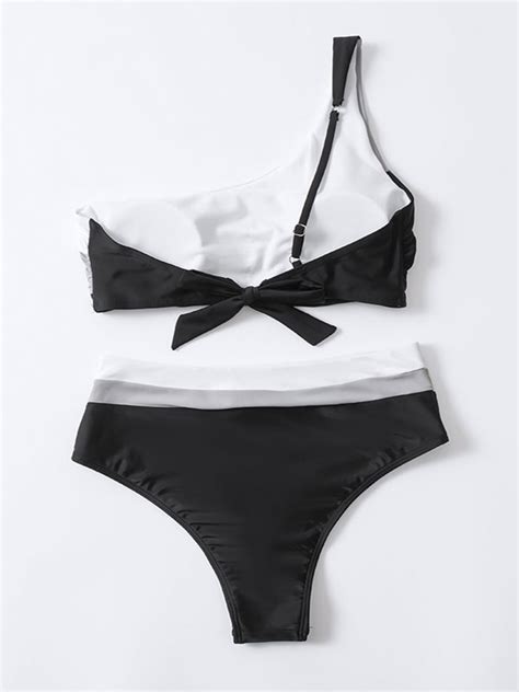 Maillot De Bain Bikini Femme Noir Une Paule Asym Trique T Sexy Maillots De Bain Milanoo