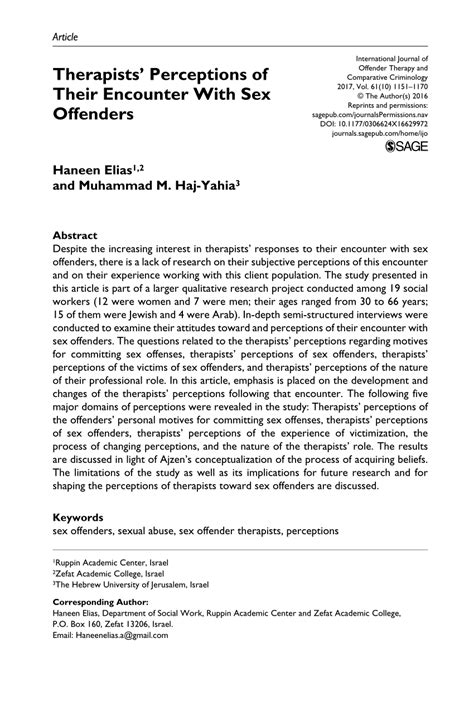 Pdf Therapists Perceptions Of Their Encounter With Sex Offenders