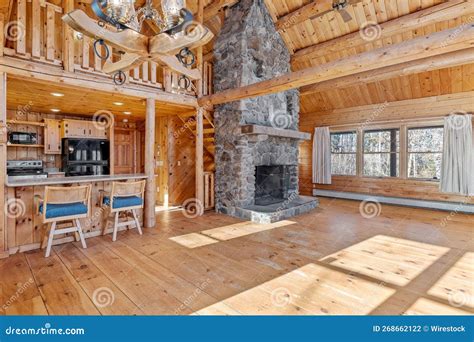 Interior of a wooden house stock photo. Image of furniture - 268662122