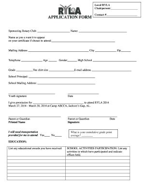 Fillable Online Local RYLA Chairperson APPLICATION FORM Contact Fax