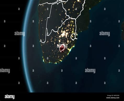 Orbit View Of Lesotho Highlighted In Red With Visible Borderlines And