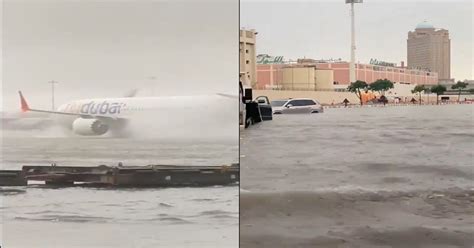 Dubai Flood Flights Diverted Due To Heavy Rain Cars Stuck On Roads