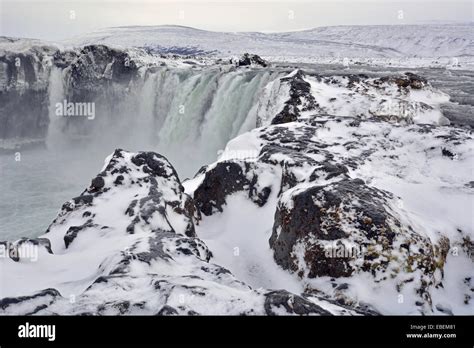 Impressive Godafoss waterfall in winter, Iceland Stock Photo - Alamy