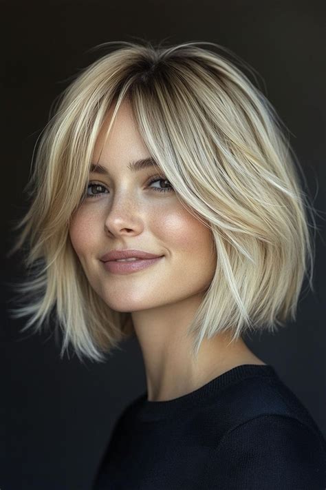 Layered Bob With Wispy Fringe In Sandy Blonde Short Bob Hairstyles With Fringe Short B