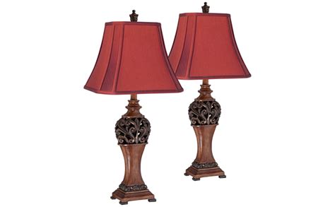 Regency Hill Exeter Traditional Table Lamps 30 Tall Set Of 2 Carved Leaf Bronze Wood