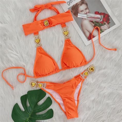 Sexy Rhinestones Bikinis Swimsuits With Headband Women Swimwear Female Push Up Bikini Beach Swim