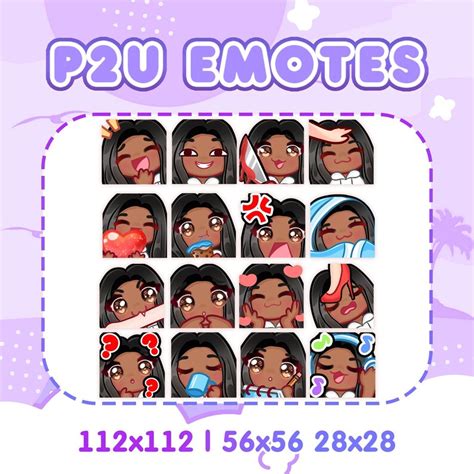 P2u Chibi Girl Emotes Black Hair Brown Eyes Dark Skin Straight Hair