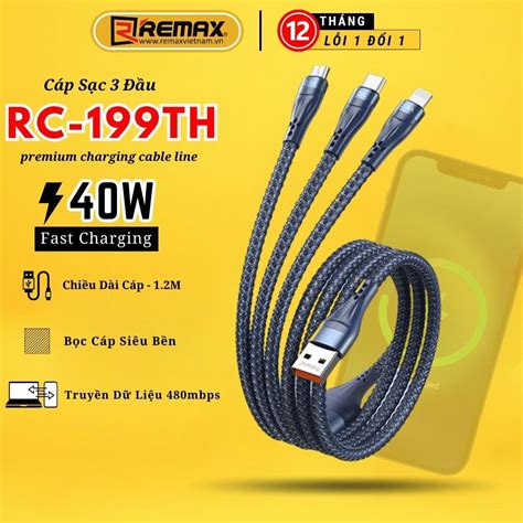 Bộ Củ Cáp Sạc Đa Năng 3in1 Remax RC-199TH - Bọc Dù Chống Đứt Gãy ...