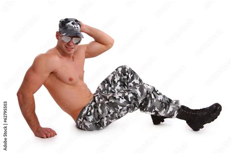 Sexy Naked Military Man On A White Background Stock Adobe Stock