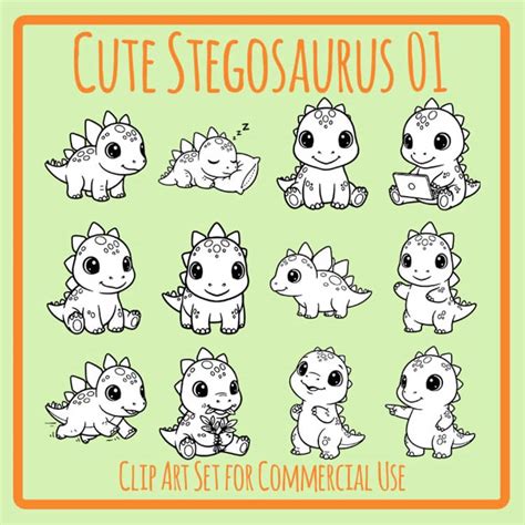 Cute Stegosaurus Dinosaur Character Clip Art Bw By Hidesys Clipart