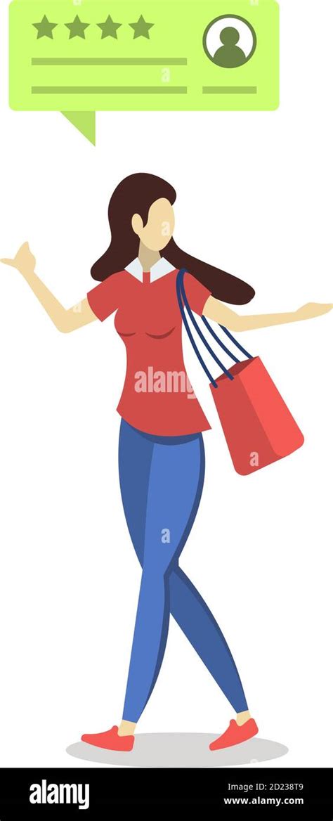 Woman With Positive Review Bubble Semi Flat RGB Color Vector