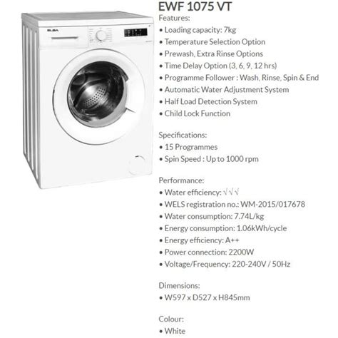 ELBA EWF1075VT 7KG FRONT LOAD WASHING MACHINE Asia Excel