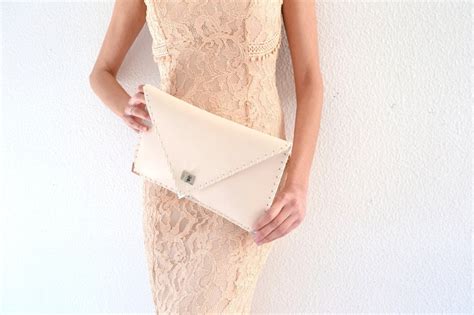 Nude Leather Clutch Bag Symmetria Clutch Leather Handbag Etsy