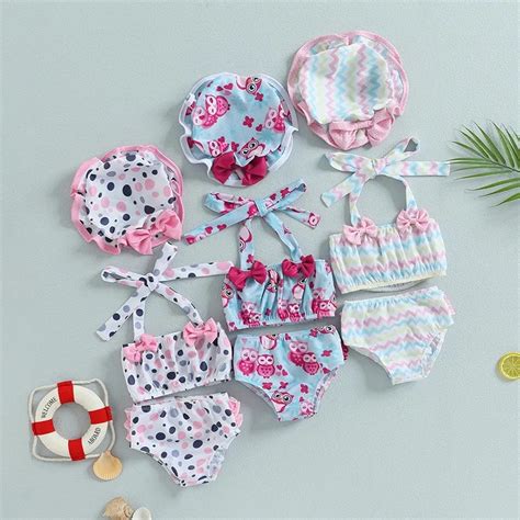 FOCUSNORM M Baby Girl Pcs Bikini Sets Summer Bandage Halter Floral Dot Print Tops Beach Sh