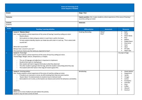 Lesson Plan Sequence Notes Science And Technology K 6 Lesson