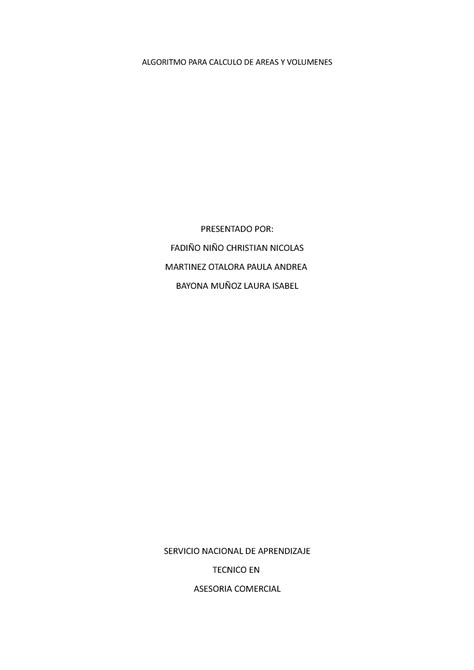 Algoritmo PARA Calculo DE Areas Y Volumenes ALGORITMO PARA CALCULO DE