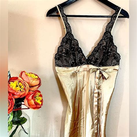 Intimates Sleepwear Vintage Lingerie Gold Tone With Black Lace