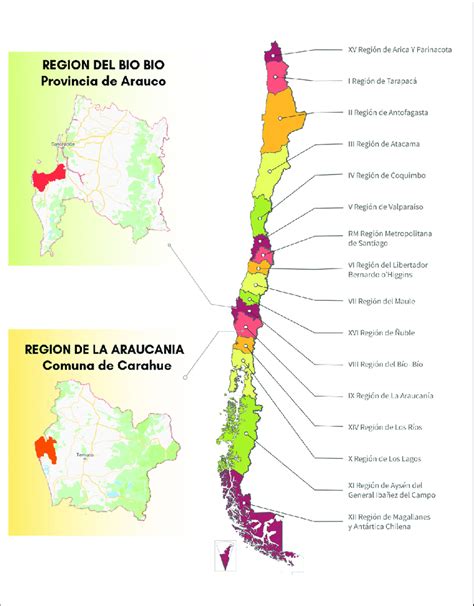 Mapa De Regiones Del Bío Bío Y La Araucanía Situando En Rojo La