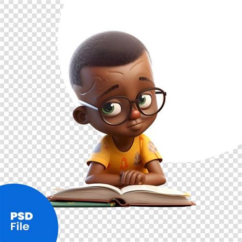 Mignon Petit Garçon Afro américain Lisant Un Livre Isolé Sur Un Modèle