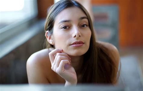 Wallpaper Long Hair Model Brunette Gorgeous Photoshoot Posing Closeup Beautiful Face For