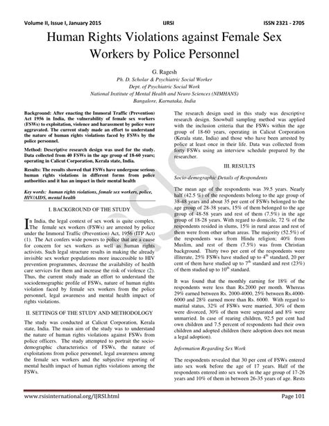 Pdf Human Rights Violations Against Female Sex Workers By Police Personnel
