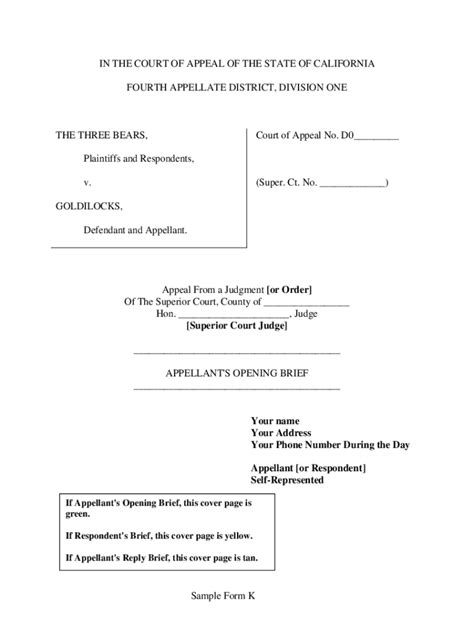 Appellate Brief Cover Page Template Word