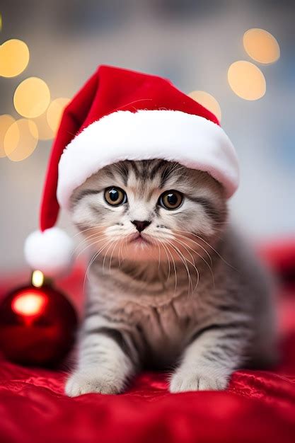 Premium AI Image | a cat wearing a santa hat is wearing a santa hat.