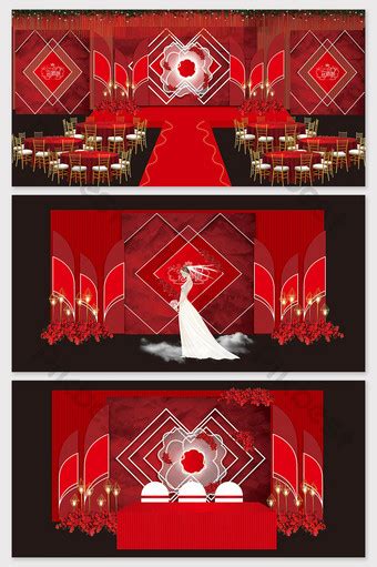 Red Gold Luxury Retro European Wedding Stage Effect Picture Decors D