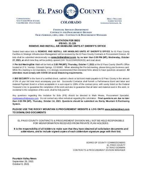 Invitation For Bid IFB 2019 002 For HVAC Installation And Doc