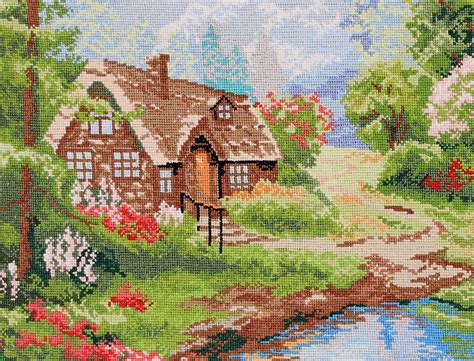 Картина вышитая крестом Домик в лесу в интернет-магазине на Ярмарке ...