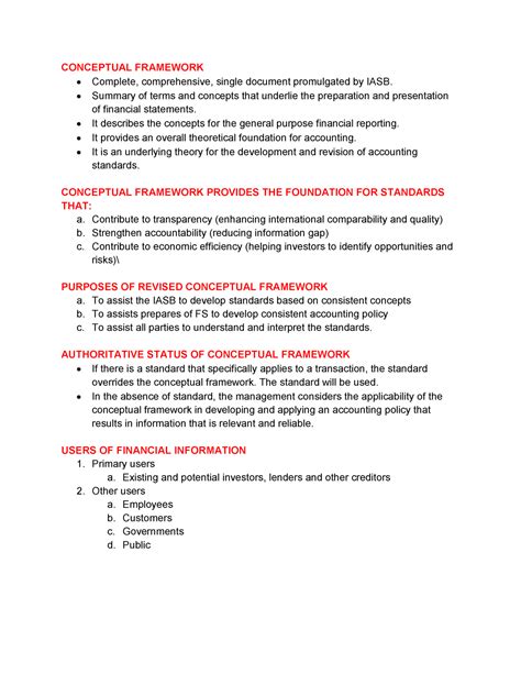 Conceptual Framework And Accounting Standards Notes CONCEPTUAL