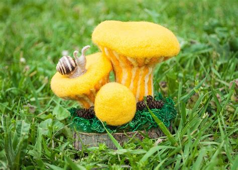 Yellow Needle Felted Mushroom Chanterelles Woodland Fairy Etsy