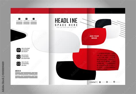 Vector Red And Black Tri Fold Brochure Design Template With Abstract