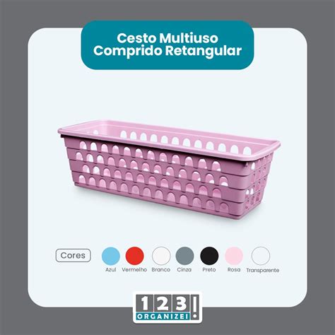 Cesto Multiuso Comprido Retangular Rosa 28x11x8 Cm 123Organizei