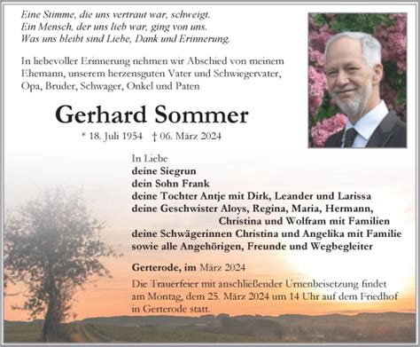 Traueranzeigen Von Gerhard Sommer Trauer In Thueringen De