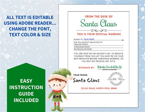 Editable And Printable Warning Letter From Santa In A Fillable Pdf