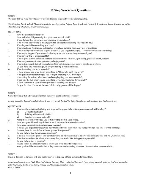 Na 12 Steps Worksheets Printable Version