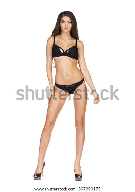 Full Portrait Sexy Brunette Womman Black Stock Photo Shutterstock