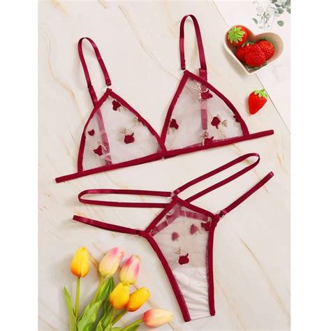 Conjunto Lingerie Fio Dental Borgonha Bordado Puro Floral Shopee Brasil