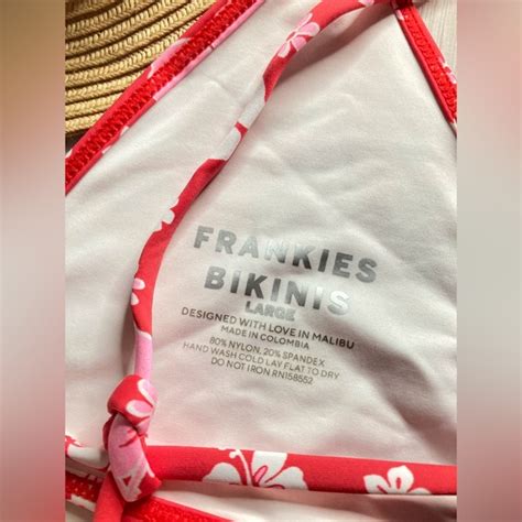 Frankie S Bikinis Swim Frankies Bikinis Hawaiian Print Floral Red Tri Bikini Top Tie Side