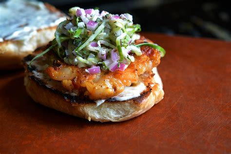 Greedy Girl : Shrimp burger with cucumber pickle slaw