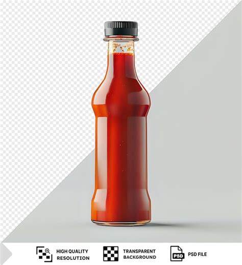 Hot Sauce Bottle On A Transparent Background Against A White Wall With A Black Shadow In The