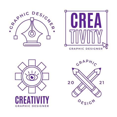 Coleção De Logotipo De Designer Gráfico De Design Plano Vetor Premium