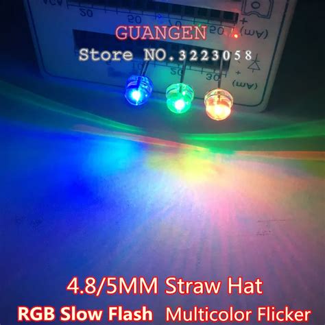 1000pcs LED 5mm Straw Hat RGB Slow Flashing Transparent Tri Color RGB