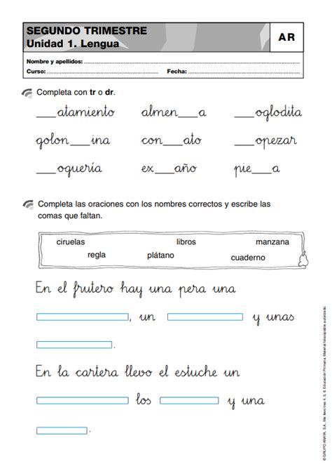 ᐉ Ejercicios Lengua 2 Primaria Anaya PDF Web Nº