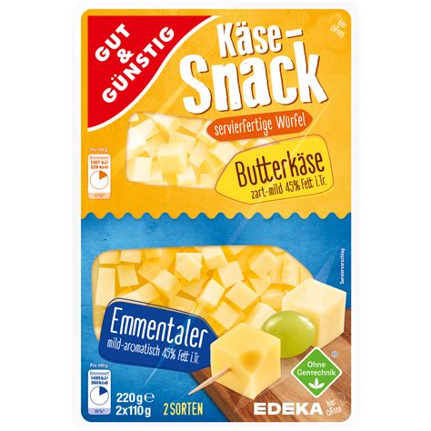 GUT GÜNSTIG Käse Snack Butterkäse Emmentaler 45 220g VLOG Salat