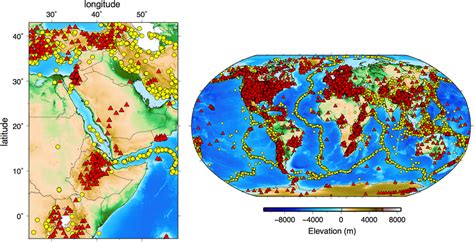 Earthquakes and seismic stations used in our seismic tomography. Left ...