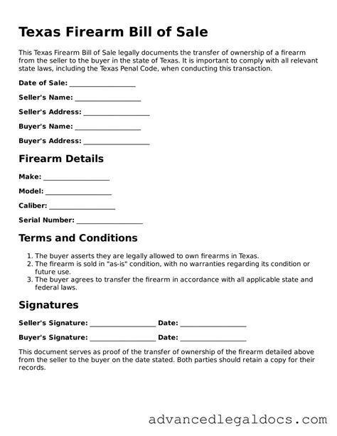 Texas Firearm Bill of Sale Template ≡ Printable PDF Form